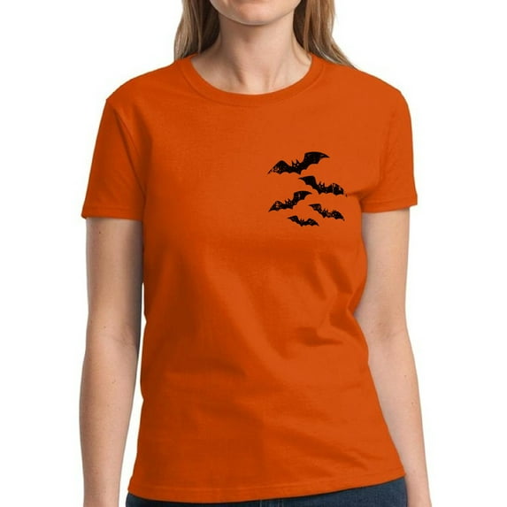 Black Bats Halloween T Shirt for Women - S M L XL 2XL 3XL Graphic Tee - Scary Happy Halloween Outfit Gift Funny Holiday Tee T-Shirt Ladies