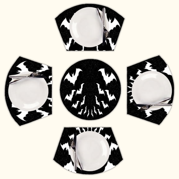 Black Bats Round Table Placemats Set Of 5 Wedge Table Mats Washable Heat Resistant Place Mat For Dining Table Kitchen Farmhouse Restaurant
