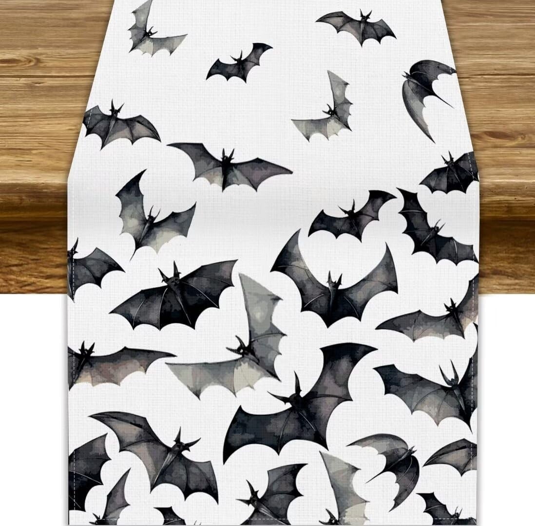 Black Bats Table Runner 13x70inch, Halloween Gothic Holiday Table Decor ...