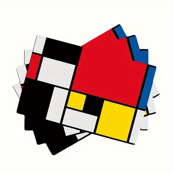Black Bauhaus Abstract Modern Mondrian Style Blue Geometric Placemats Heat Resistant PVC Table Place Mats Reusable Placemat for Indoor Outdoor Kitchen Decor 4 PCS