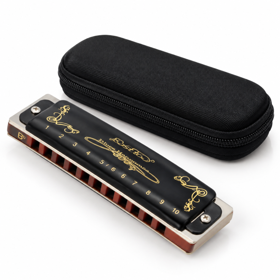 Black-Bb Key of Bb 10 Hole 20 Tone Diatonic Harmonica for Adults Students and Professionals