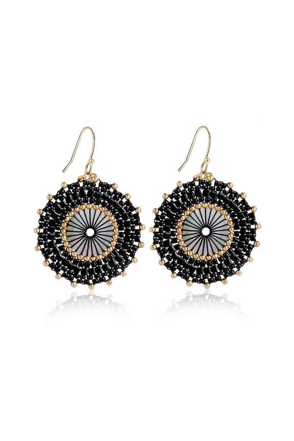 Black Beaded Earrings For Women Summer Beach Handmade Colorful Glass Bead Statement Earrings Bohemia Hoop Dangle Earring For Women