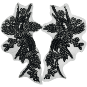 Black Beaded Sequin Appliques, 1 Pair Sparkly Rhinestone Patches, 12.6 x 10.6 in Three Dimensional Lace Embroidery for DIY Brooches, Wedding Gowns, Prom Dresses Decoration