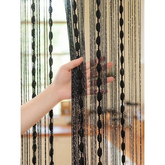 Black Beaded String Door Curtain For Entryway Or Room Divider