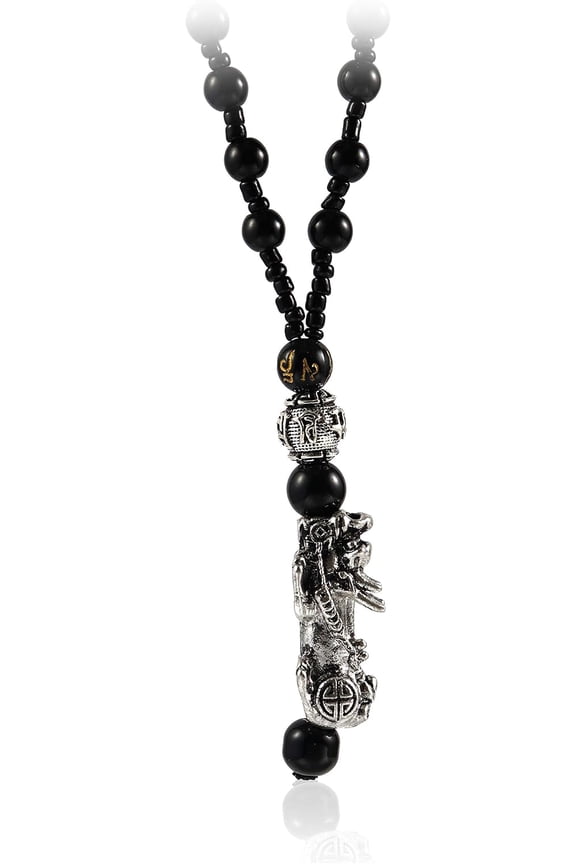 Black Beads Pi Xiu Pi Yao Pendant Necklace Hand Carved Mantra Attract Prosperity Wealth Amulet Necklace Protection Feng Shui Jewelry[m6844]