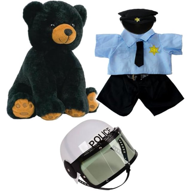 Black Bear 16Inch Stuffed Plush Toy with Kids Toy Police Helmet