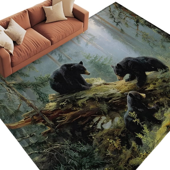 Black Bear Area Rug 5x8 Washable Rug Non Slip Forest Animal Wilderness Trees Large Area Rug Soft Stainresistant Indoor Floor Carpet for Living Room Bedroom Home Office Dining Room Nursery