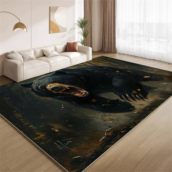 Black Bear Area Rugs, Fierce Wild Animal Pattern Carpet, Washable Non Slip Low Pile Soft Rug for Living Room Bedroom Entryway Decor Mat 2ftx3ft