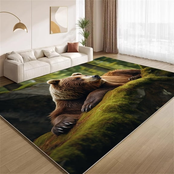 Black Bear Area Rugs, Woodland Black Bear Wildlife Animal Carpet, Washable Non Slip Low Pile Soft Rug for Living Room Bedroom Decor Mat 2ftx3ft