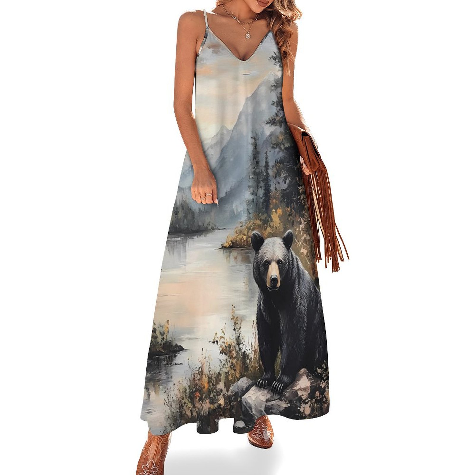 Passport Stamps Beach Maxi Dress - Rustic Black main image 0