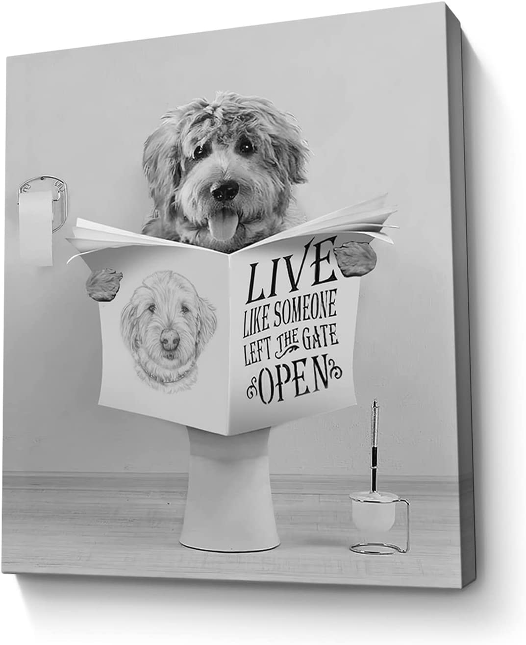 Black Bear Bathroom Decor Wall Art Bear Sitting in Toilet Reading