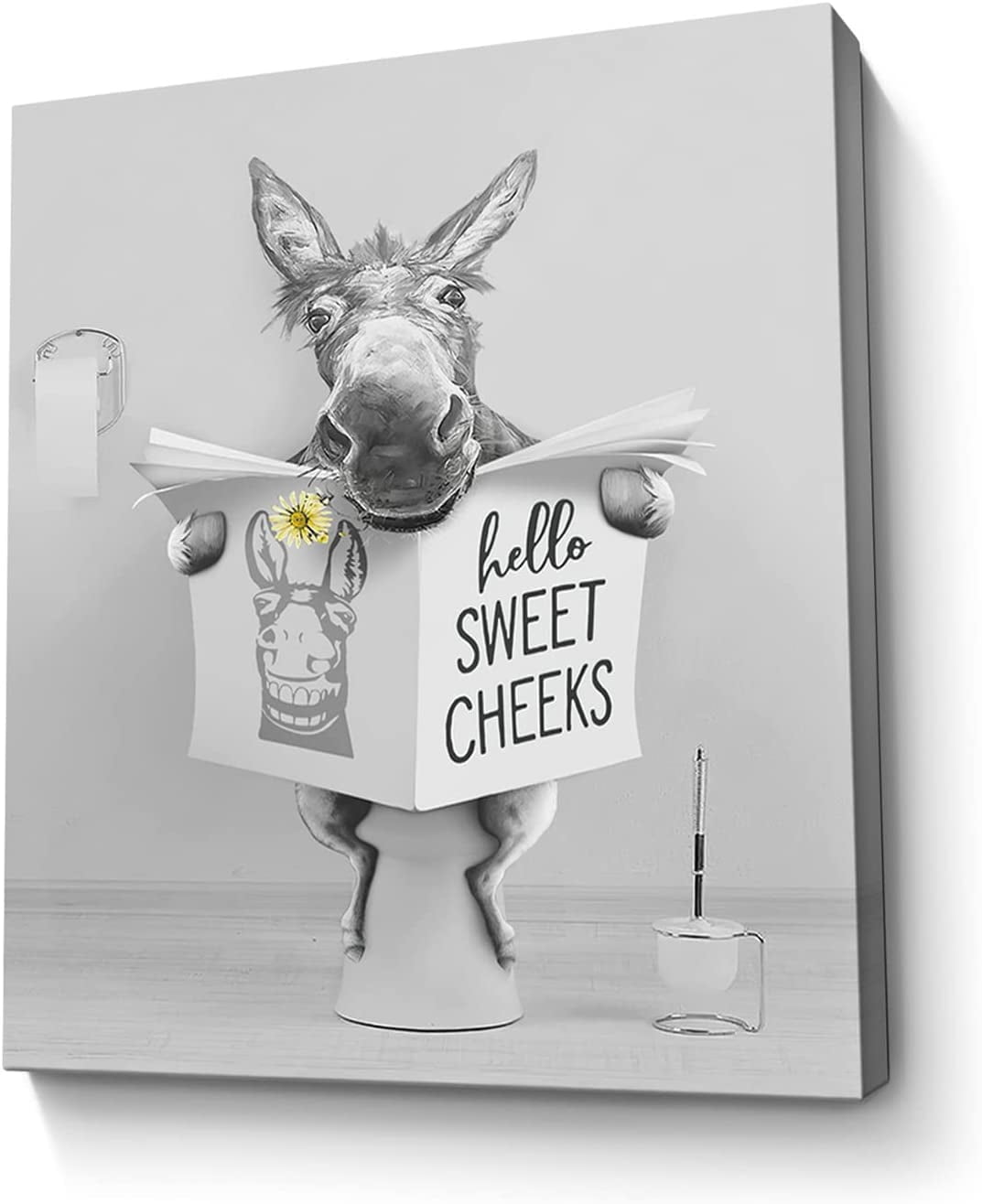 Black Bear Bathroom Decor Wall Art Bear Sitting in Toilet Reading