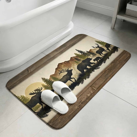 Black Bear Bathroom Rugs Non Slip Washable Bath Mat Absorbent Low Pile Front Door Mat Farmhouse Brown Barn Mountain Forest Indoor Doormat for Kitchen Entryway Shower Decor Accessories 15.7"x23.6"