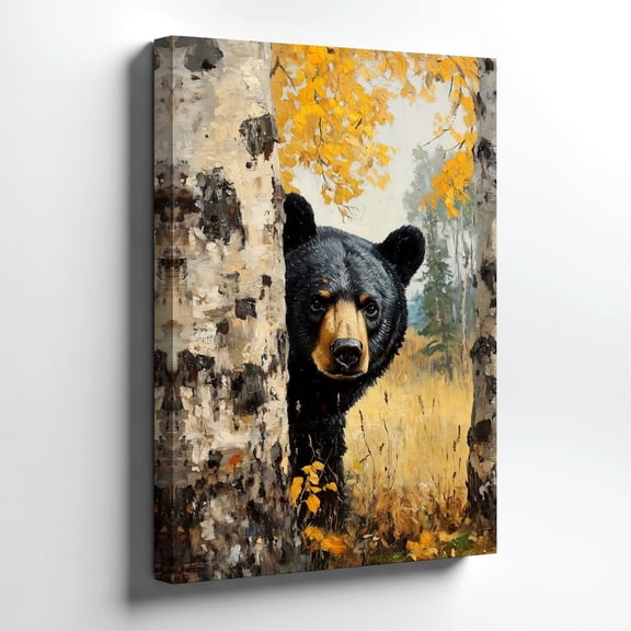 Black Bear Birch Forest Wall Art Print, Rustic Woodland Decor