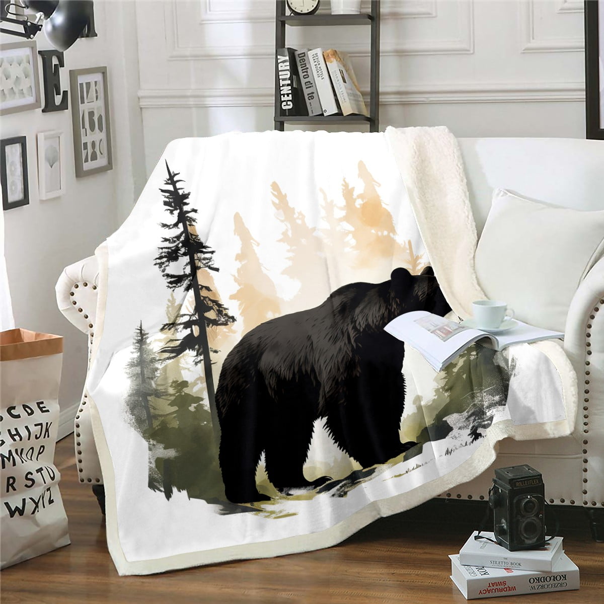 Black Bear Blanket Wild Woodland Animal Fleece Blanket Bear Hunting Theme Throw Blanket Rustic Farmhouse 3D Plush Bed Blanket Bedroom Decoration Twin Size Walmart