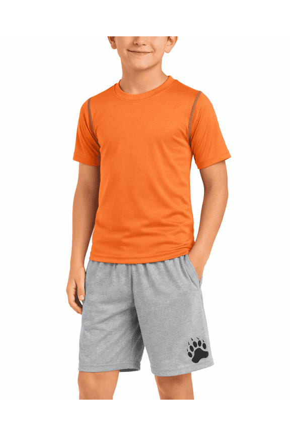 Boys Short Sets Tagless Short Sleeve Athletic Shirt and Gym Shorts 2 Piece Set