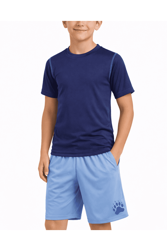 Active Boys Short Sets - 2 Piece Short Sleeve T-Shirt and Shorts Boys Athletic Set (8-18)