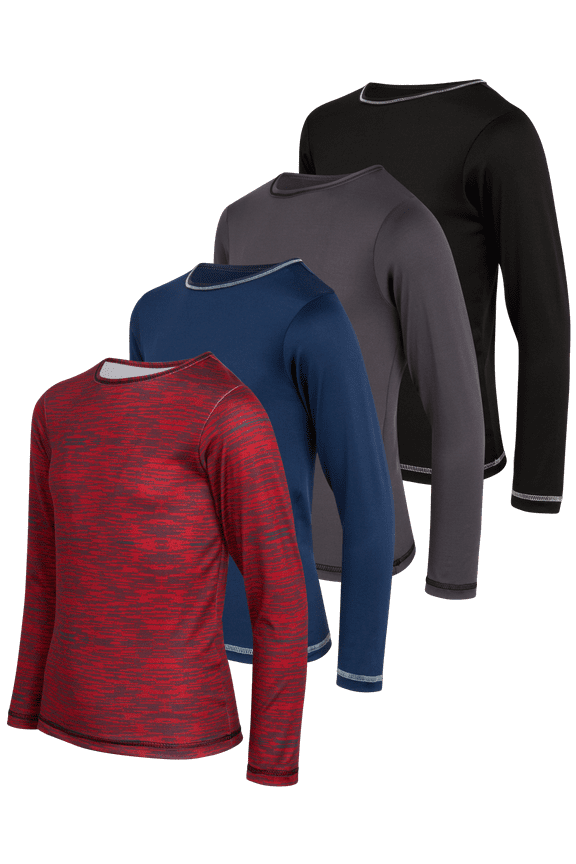 Boys’ Athletic Long Sleeve T-Shirt – 4 Pack Performance Dry-Fit Sports Tee (4-18)