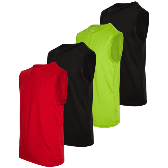 Black Bear Boys' Athletic Tank Tops - 4 Pack Dry Fit Performance Muscle Shirts for Boys (Sizes:4-18)