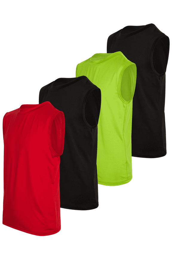 Boys' Athletic Tank Tops - 4 Pack Dry Fit Performance Muscle Shirts for Boys (Sizes:4-18)