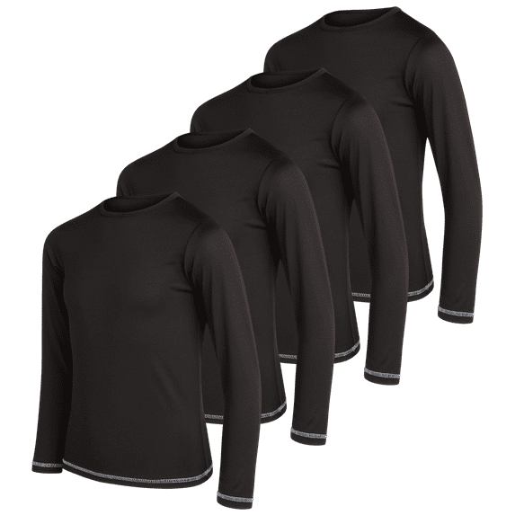 Black Bear Boys' Long Sleeve Shirts - 4 Pack Lightweight Dry Fit Crewneck Active Performance T-Shirts (Sizes: 4-18)