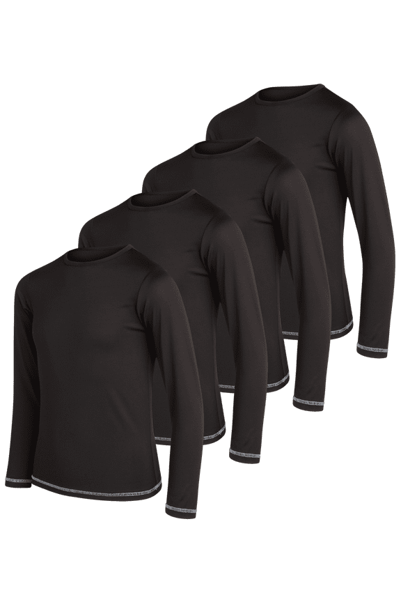 Boys' Long Sleeve Shirts - 4 Pack Lightweight Dry Fit Crewneck Active Performance T-Shirts (Sizes: 4-18)