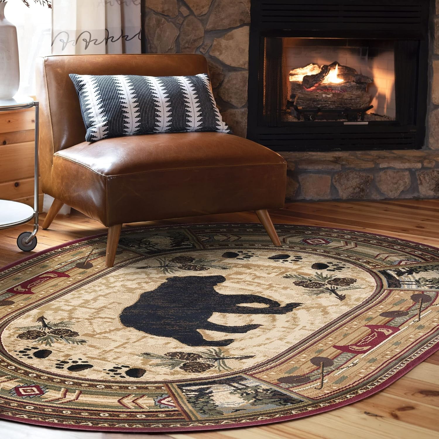 Black Bear Brown 3X4 Oval Area Rug Cabin For Dorm, Kids, Baby, Or