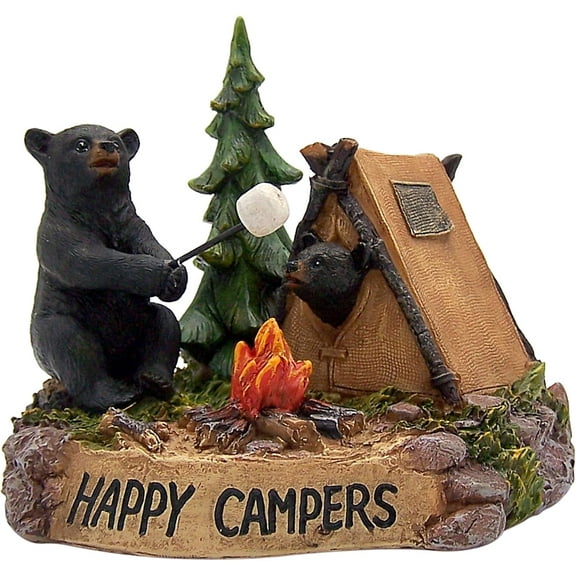 Black Bear Camping Duo Figurine, Rustic Home & Office Decor, Unique Gift for Bear Lovers - 4.75 Inches