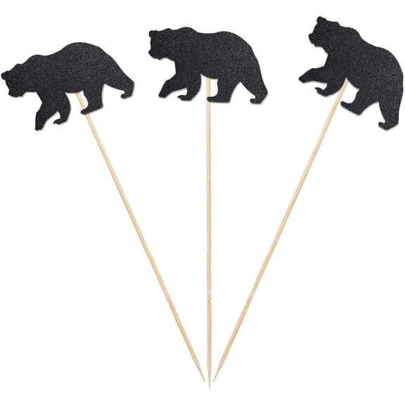 Black Bear Centerpiece Sticks, 12-Pack Table Topper Double-Sided Birthday Baby Shower Party Decorations