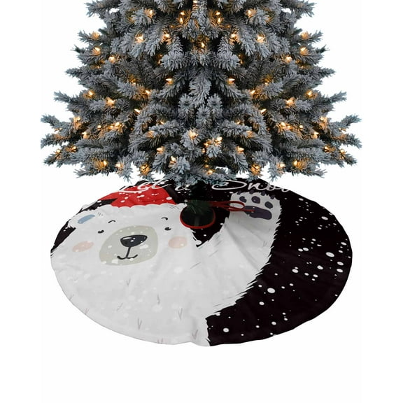 Black Bear Christmas Christmas Tree Skirt 36 Inches Large Christmas Skirt Tree, Xmas Snowflake Winter Tree Skirt Christmas Decorations for Fireplace Party Holidays Indoor Outdoor