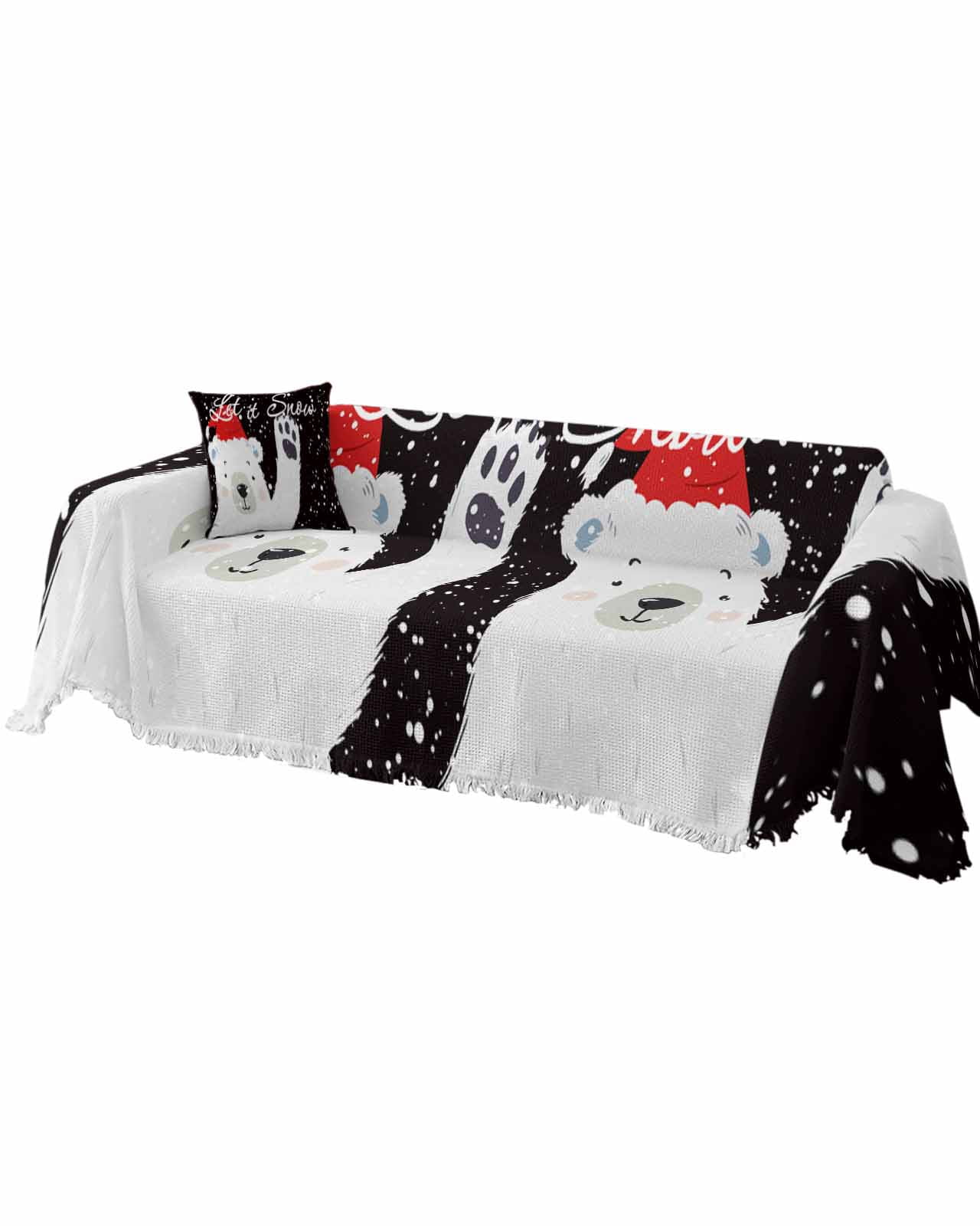 Black Bear Christmas Sofa Covers for 3 Cushion Couch, Washable