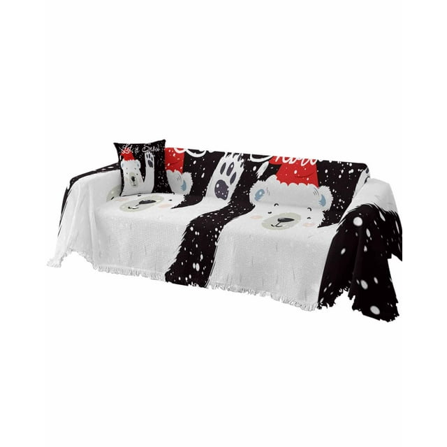 Black Bear Christmas Sofa Covers for 3 Cushion Couch, Washable