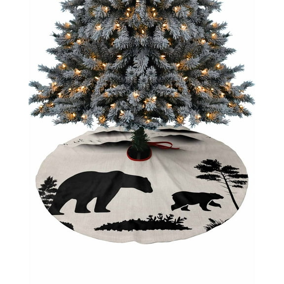 Black Bear Christmas Tree Skirt 48 Inches Large Christmas Skirt Tree, Farmhouse Forest Animals Rustic Tree Skirt Christmas Decorations for Fireplace Party Holidays Indoor Outdoor