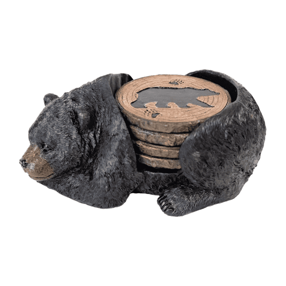 Sleeping Black Bear Coaster Set with Holder – Rustic Drink Coasters for Cabin & Lodge Decor - Nature & Wildlife Gift for Bear Decor Collectors and Outdoor Lovers