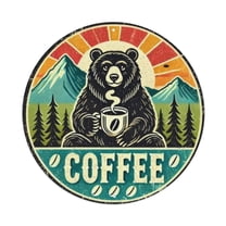Black Bear Coffee Round Tin Sign Vintage Metal Poster Living Room Bar Man Cave Home Wall Art Decor 8x8inch