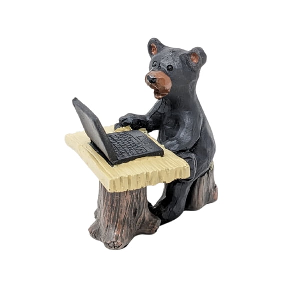 Black Bear on Computer Figurine – Rustic Resin Wildlife Desk Décor Cabin or Home Workspace – Lodge Bear Statue for Animal Lovers and Collectors – Fun Gift for Coworkers or Nature Enthusiasts