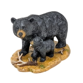Black Bear and Cub Figurine - Wildlife Mother and Cub Black Bear Statue - Resin Forest Animal Sculpture with Antler Base - Rustic Cabin Home Office Decor - Nature Lover or Housewarming Gift