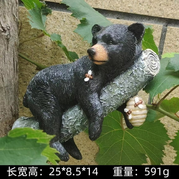Black Bear Cub Statue Napping in a Tree, Garden Peeker Outdoor Sculpture, Tree Hugger Faces Figurine Decor, Resin Bear Cub for Trees