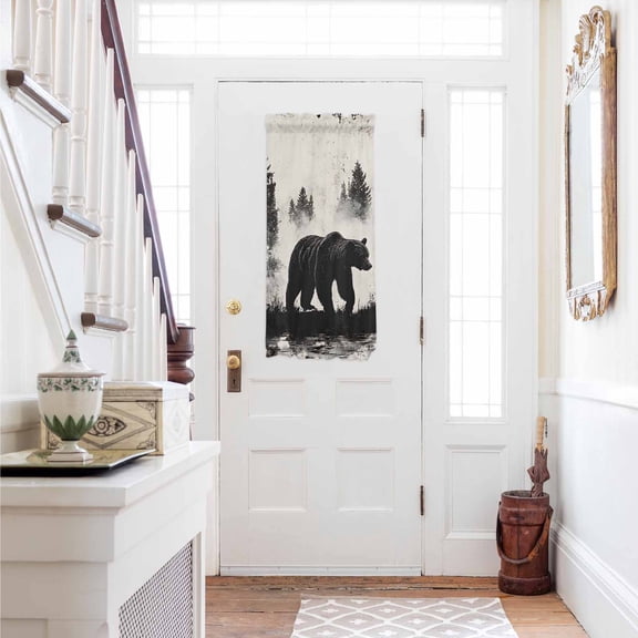 Black Bear Door Curtains for Door Window, French Sidelight Front Back Door Curtains With Tieback, Farmhouse Forest Animals Vintage Kitchen Rod Pocket Drapes Panel, 25"x40"