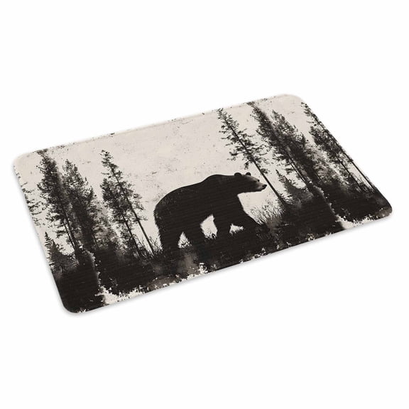 Black Bear Doormat Outdoor Entrance 16"x24", Vintage Forest Cabin Animals Silhouette Absorb Moisture Dirt Door Mats, Non-Slip Rubber Backing Floor Mats Indoor, Low-Profile Front Door Rugs
