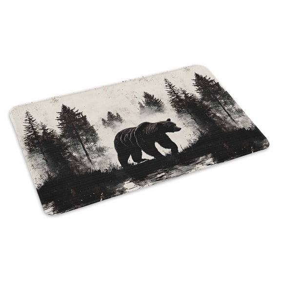 Black Bear Doormat Outdoor Entrance 24"x36", Farmhouse Forest Animals Vintage Absorb Moisture Dirt Door Mats, Non-Slip Rubber Backing Floor Mats Indoor, Low-Profile Front Door Rugs