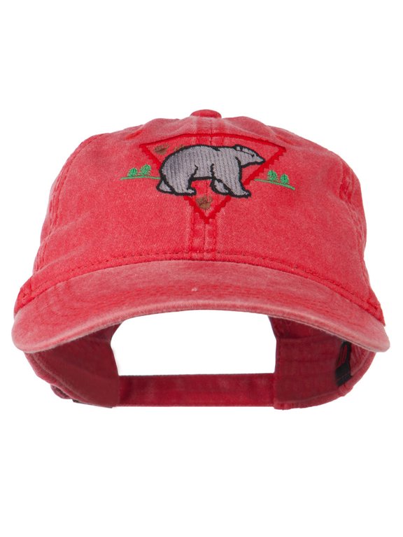 Black Bear Embroidered Washed Cap - Red OSFM