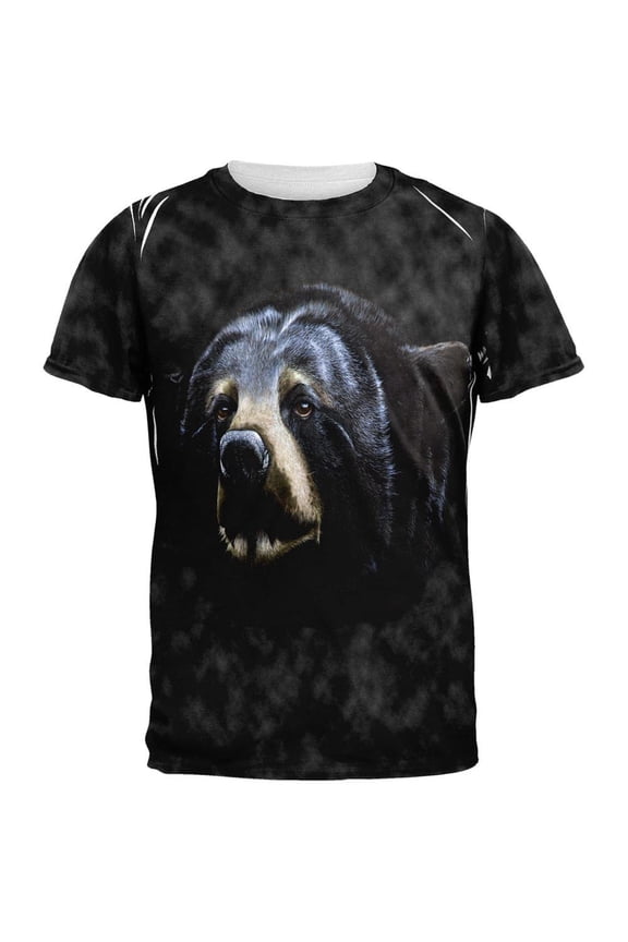 Black Bear Face All Over Adult T-Shirt - Small