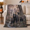 thumbnail image 1 of Black Bear Family by Forest Stream and Waterfall, Serene Wildlife Art for Bear Lovers, Warm Flannel Blanket for Cabin and Lodge, Father's Day Gift, Rustic Home Decor, 1 of 7