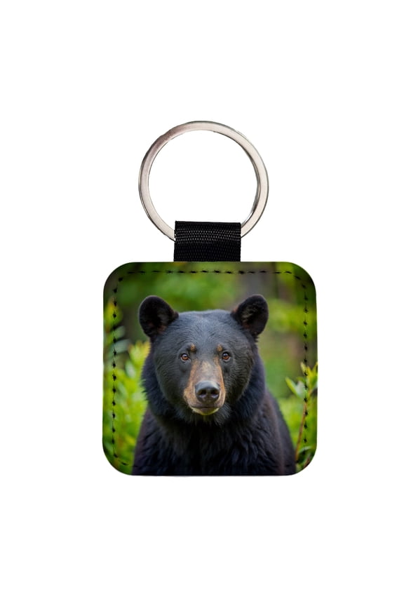Black Bear Faux Leather Square Keychain