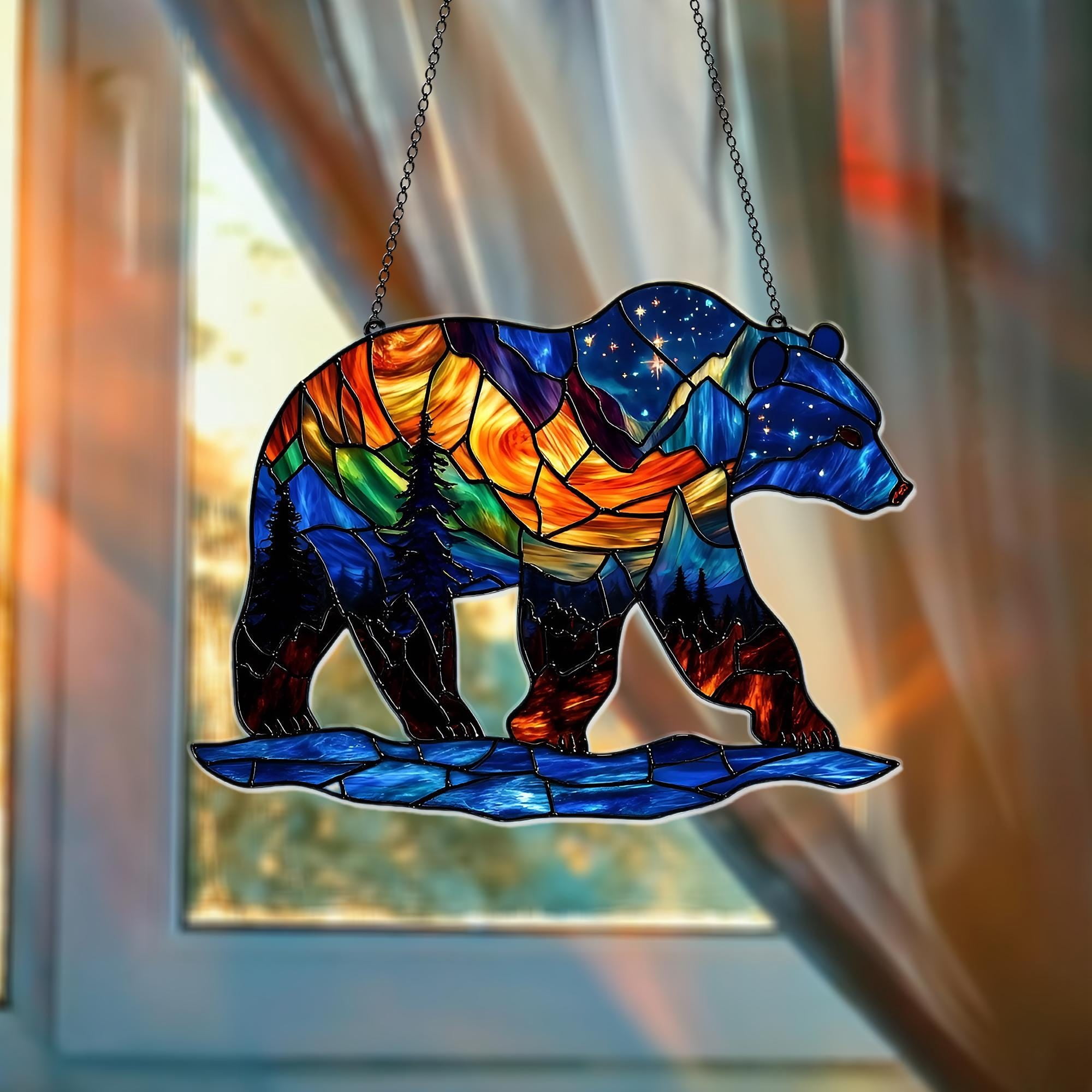 Black Bear Faux Stained Glass Suncatcher, Acrylic Bear Forest Animal ...