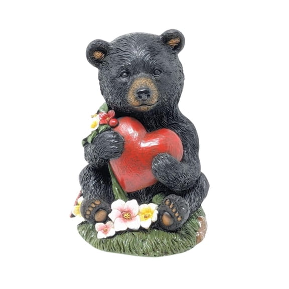 Black Bear Figurine with Heart - Cute Animal Decor Statue - Charming Wildlife Collectible - Nature Lover Gift - Perfect Animal Figurine for Home Decor and Gift for Wildlife Lovers