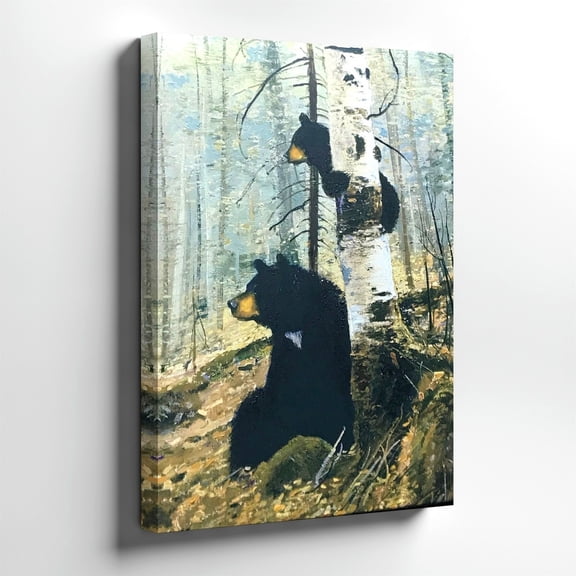 Black Bear Forest Cabin Wall Art Print, Wildlife Decor