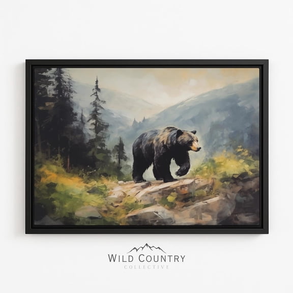 Black Bear Forest Landscape Wild Animal Lodge Wildlife Poster