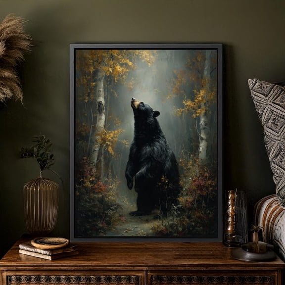Black Bear Forest Wall Art Print Autumn Cabin Decor